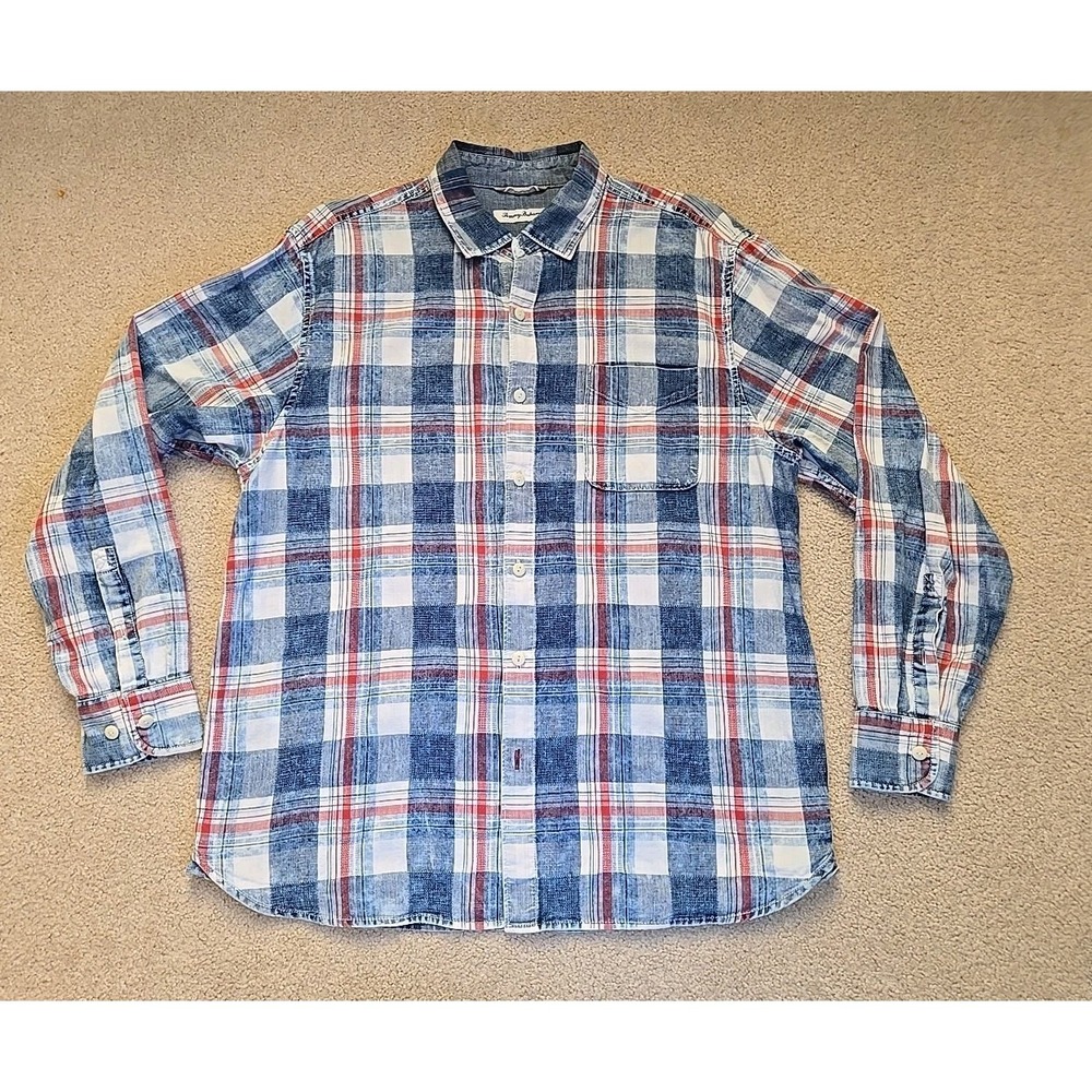 Tommy Bahama Shirt Mens Large Hazy Days Plaid Long‎ Sleeve Button Up Pocket